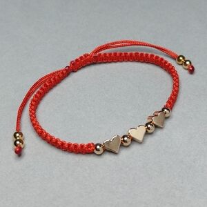 Red Dainty Gold Heart Beads Woven Adjustable Bracelet